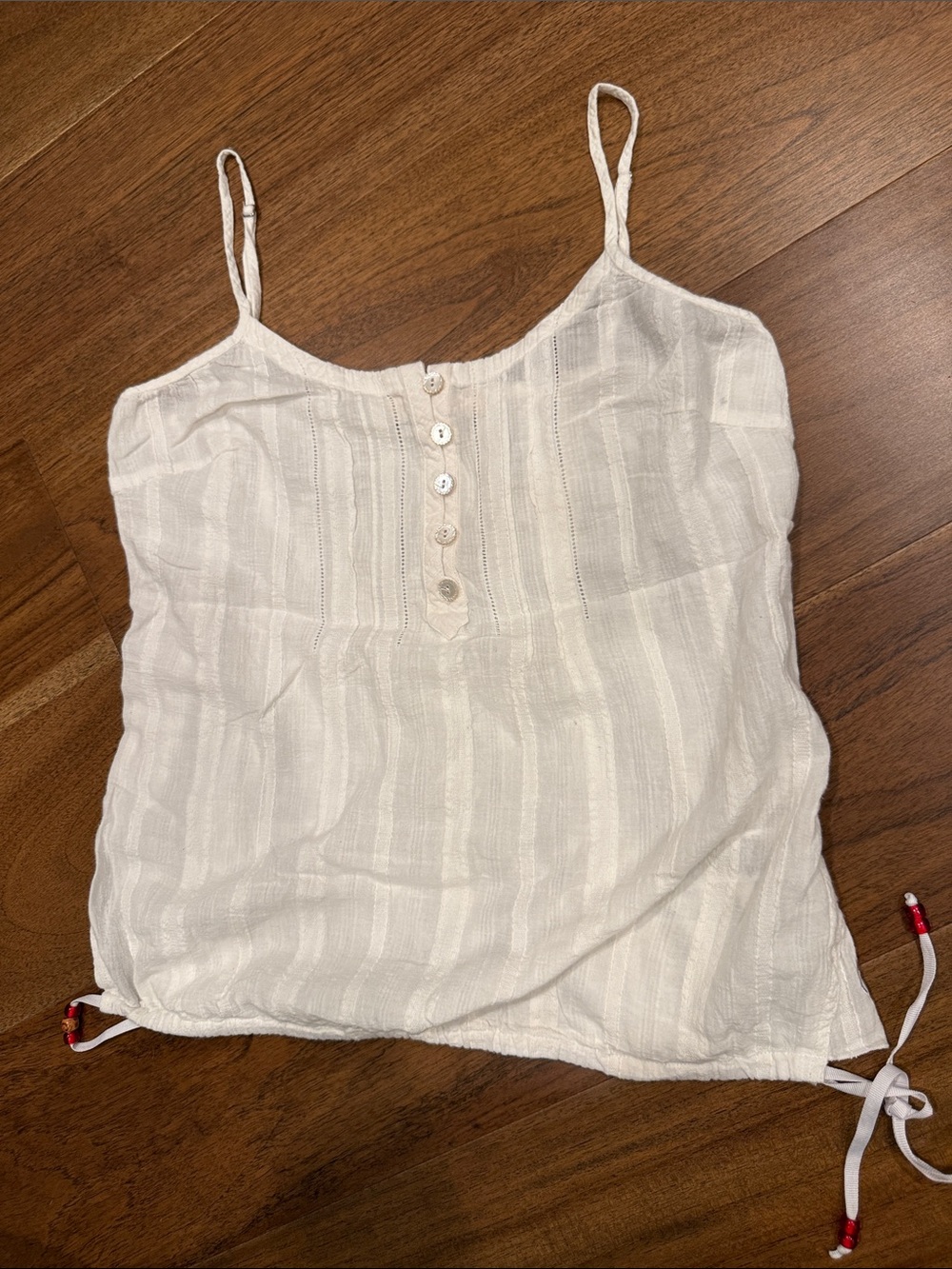 Guess White Cotton Spaghetti-Strap Camisole with Button Placket